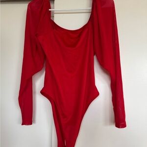 Red Women’s One Piece w/ Sheer Sleeves